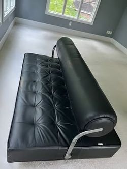 Authentic Cellini Mid-Century Modern Black Leather Sofa / Daybed