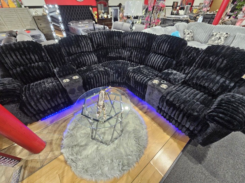 Black 3 Piece Reclining Corduroy $40 Dollars Down If Finance Take It Home Today!!