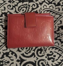 Christian Dior Trotter Wallet Patent For Leather Enamel Tri-fold Pink