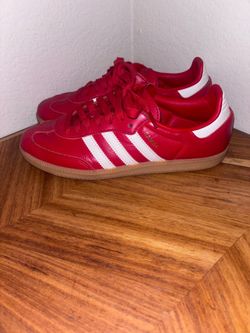 Red and white Adidas Samba