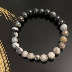 DeMarcus Alexan 8mm Black  Labradorite Dark Logo Bracelet 
