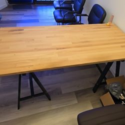 Large Wood Table/Desk with Black Legs and Office Chair Set