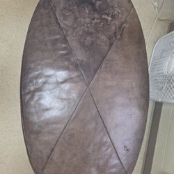 Baker Vintage Oval Leather Ottoman 