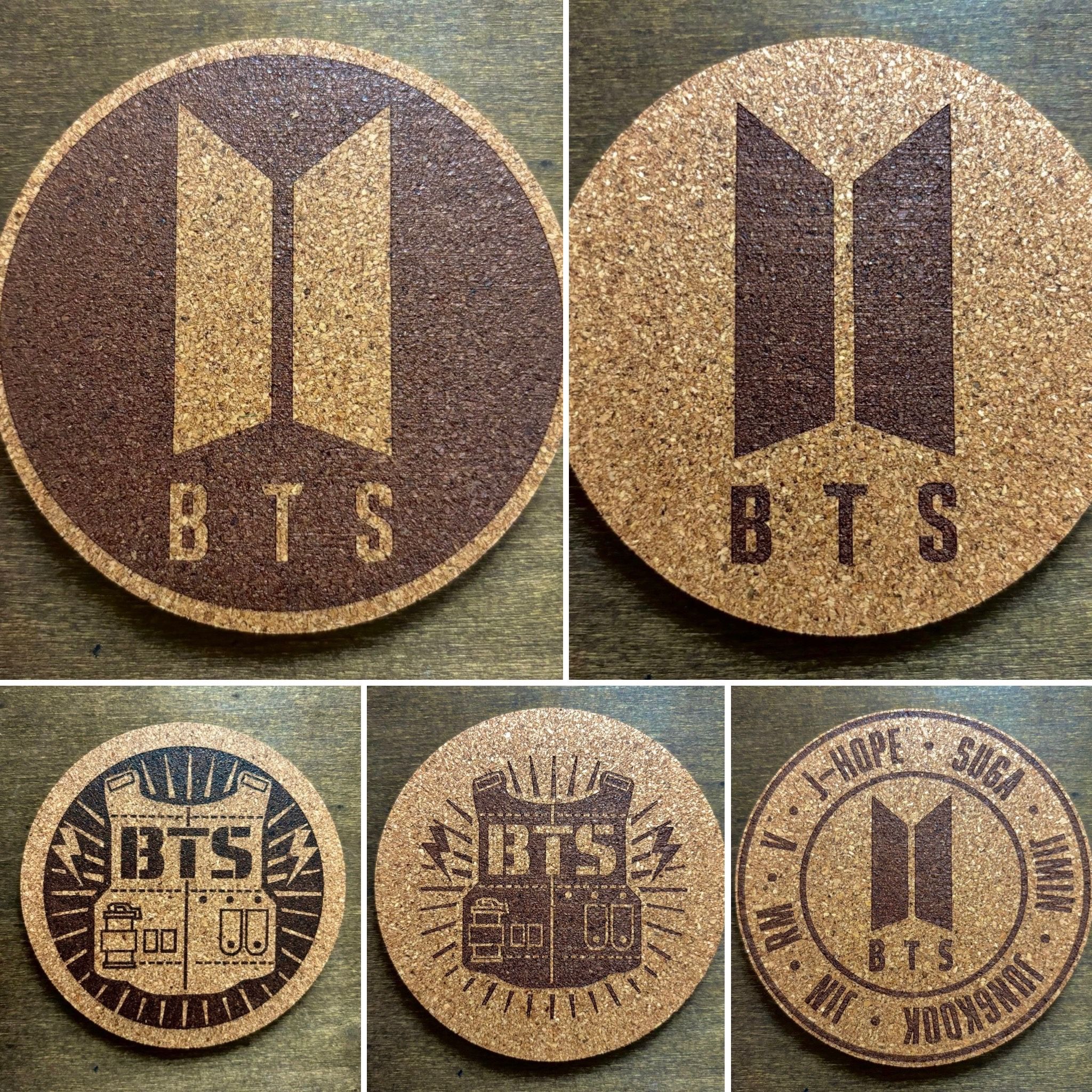 BTS Laser Engraved Cork Coasters Lot of 5