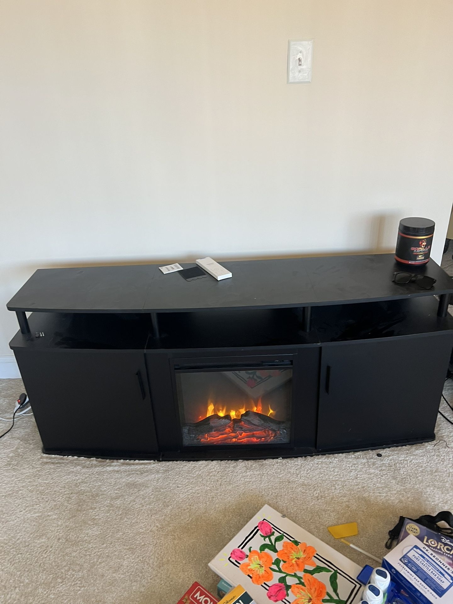 64in TV stand with fireplace heater