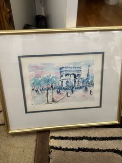 Original 1985 Watercolor Painting Paris Arc de Triomphe