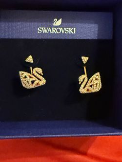 Swarovski Swan Crystal Stud Earrings In Rose Gold