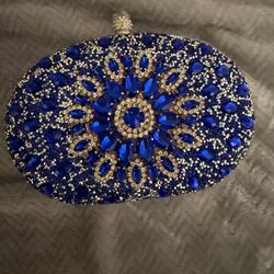 Royal Blue Beaded Clutch - New In Box