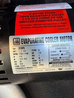 Evaporative cooler motor swap cooler motor 1hp