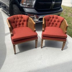 Pair of Vintage Mid Century Upholstered Wooden Tufted Chair