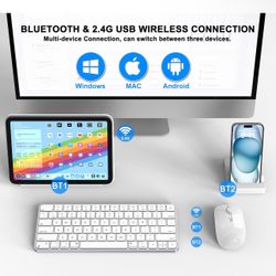 Wireless Keyboard and Mouse for Mac, Bluetooth/2.4G USB Dual-Channel Connection, Multi Device