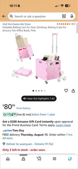 Pink Foldable Stair Climbing Rolling Cart – 65L