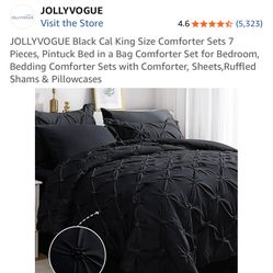 JOLLYVOGUE Cal. King Black Pintuck Comforter Set 