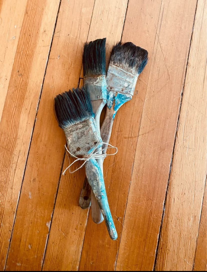 Antique vintage set of three paint brushes, home decor