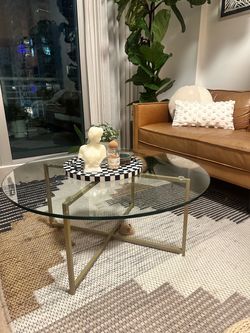 Round Glass Coffee Table Gold Metal Base