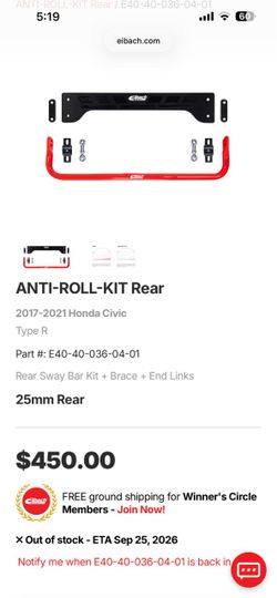 Eibach 10th gen Civic Type R anti roll kit (2017-2021)