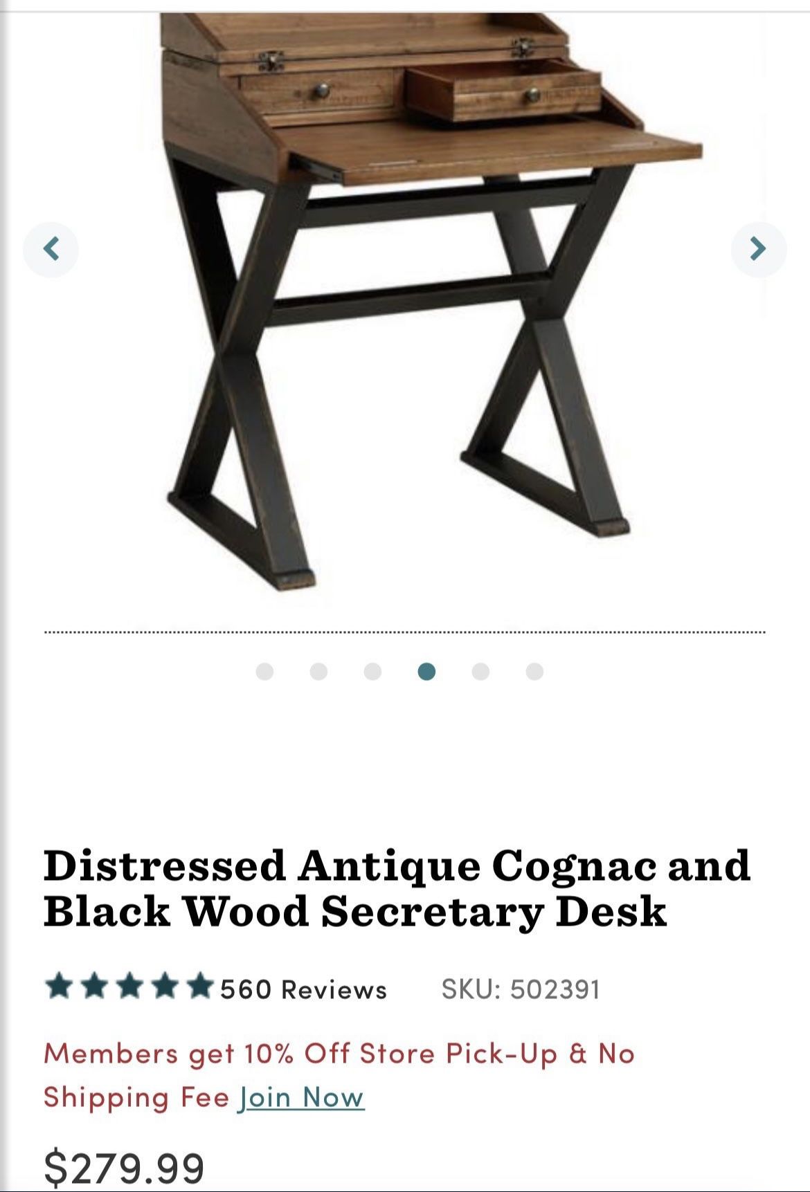 Distressed Antique Cognac and Black Wood Secretary Desk