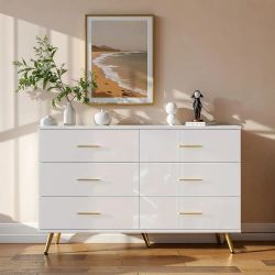 *Brand New* White 6-Drawer Dresser with Gold Accents 