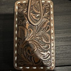 Ariat Brown Leather Tooled Large Cell Phone Case