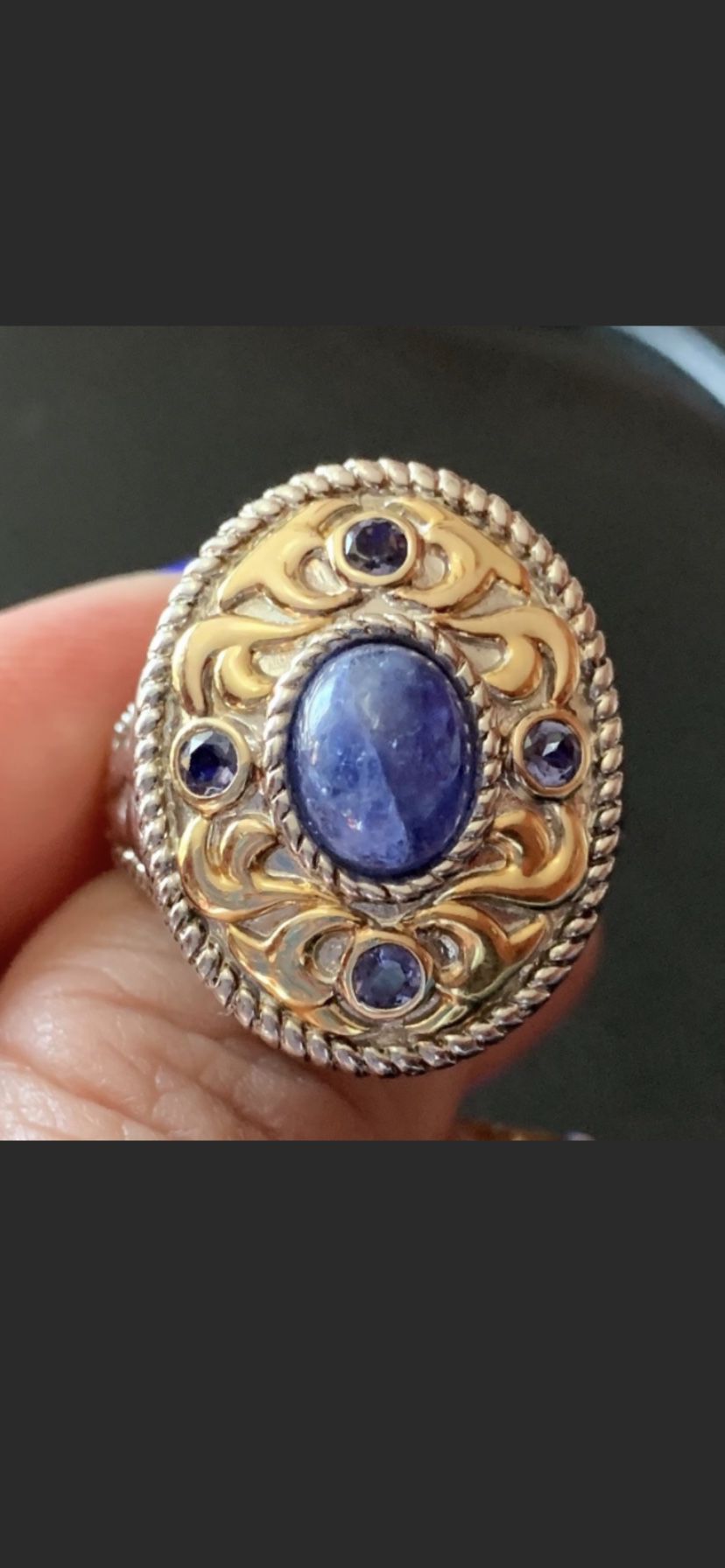 Blue Lapis Ring- 925 Silver/14 kt Gold-Size 8