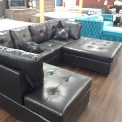 New Sectional Sofa In  Genuine Bonded Leather Black