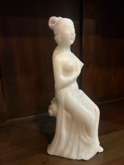Vintage Carved White Alabaster Marble Statue -traditional East Asian sculptures
