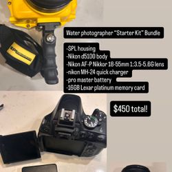Water photographer “Starter Kit” Bundle  SPL housing + Nikon d5100 And Lens