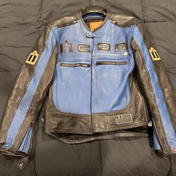 ICON Motorhead Leather Motorcycle Jacket (Small 38–40) – Blue/Black