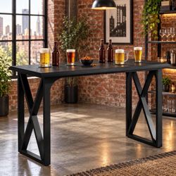 55" Rectangle Black Bar Table, Counter Height Pub Table.