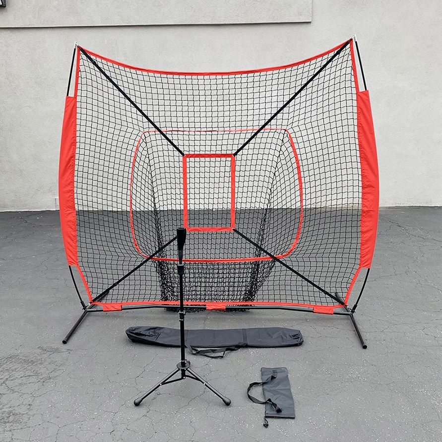 (New) $75 Baseball, Softball 7x7ft Practice (Net and Ball Tee Set) for Hitting Batting Training