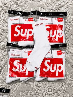 🔥 Supreme x Hanes Crew Socks (4-Pack) White Size 6-12 | Brand New & Sealed 🔥