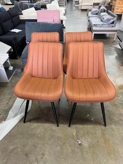 Modern Dining Chairs Set of 4, Comfy Dining Room Chairs with Thick Cushions, Upholstered Fabric Kitchen Side Chairs with Metal Legs, Brown