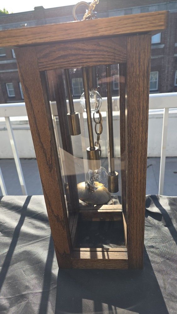 Lovely Vintage Becker Hanging Wood & Brass Chandelier (Re‑finished & Ready to Glow)