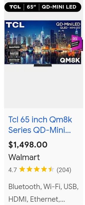 65" TCL Qm8k QLED TV