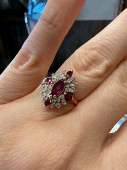 14K yellow gold natural rubies and diamonds beautiful vintage ring