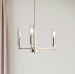 Better Homes & Gardens 16 in 3 Light Chandelier - Brushed Nickel Finish, Clear Glass Shades, Adjustable Height