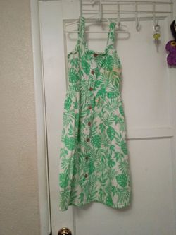 Tropical Leaf Print Button-Front Sundress