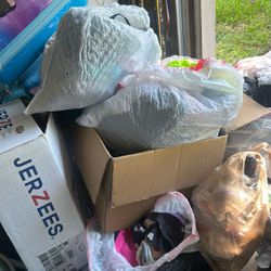4 Bags And 1 Bin Full Of Kids Clothes And Come Women’s Clothes 