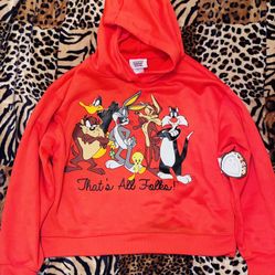 WOMENS✨⚫️❤️🌼LOONEY TUNES🌼❤️⚫️✨RED❤️W:COLORFUL GRAPHICS SIZE LARGE LONG SLEEVE HOODIE❤️⚫️🌼✨