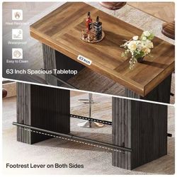 63-Inch Bar Table, Industrial Counter Height Pub Dining Table with Metal Footrest 