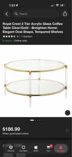 2 Tier Acrylic Glass Coffee Table Clear/Gold