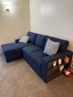 Blue Couch with Chaise Lounge