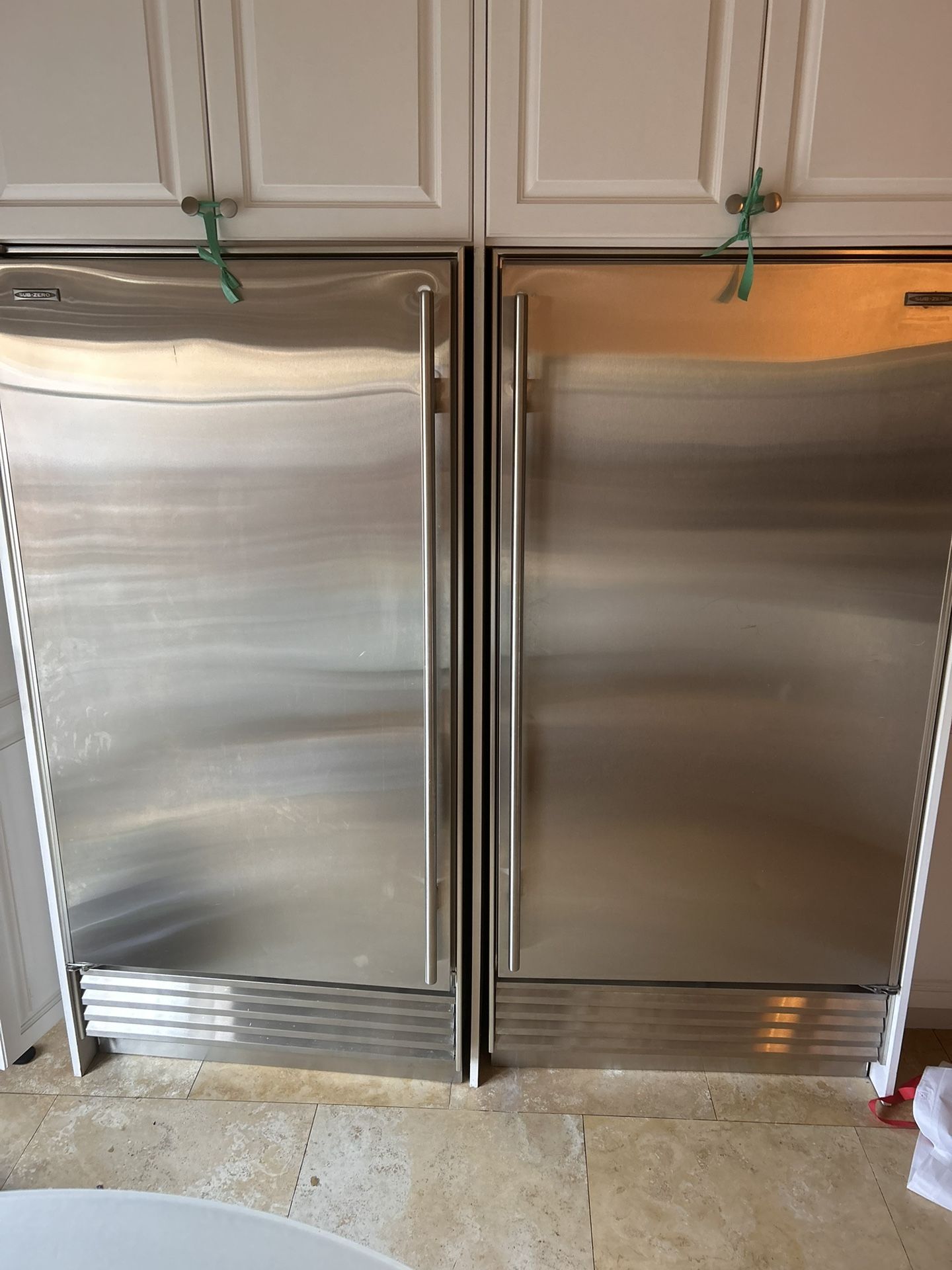 Pair of Subzero 36 inch stainless steel refrigerator freezer