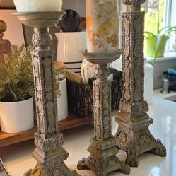 Set of 3 Vntg. Large Staggered Resin Ornate Candle Holders, Tablescape, Cottage or French Country Decor