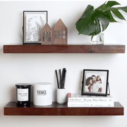 Rustic Farmhouse Floating Shelves,  24 x 6.5 x 1.75 inch - Set of 2 - American Walnut Color