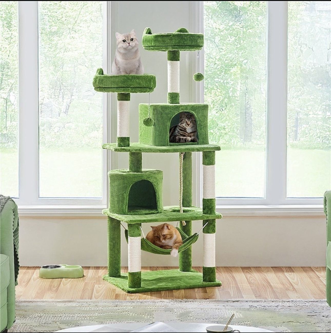 63-in Multi-Level Sisal Cat Tree, Green