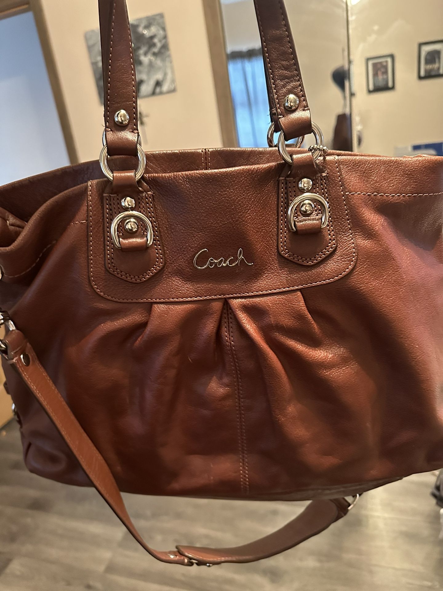 Coach Ashley Brown Leather Convertible Satchel Shoulder Handbag