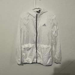 Adidas Windbreaker Jacket Women Size Large Full Zip White Winter Hoodie