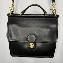 Vintage Coach Black Leather Willis Crossbody/Satchel Bag 9927
