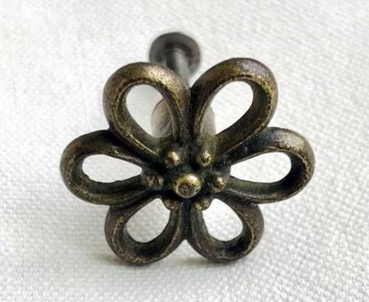 Vintage 1 Flower Brass Drop Bail Pull Handles Knobs With Screws DIY Project